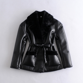 Дубленка эко кожа подклад мех на вороте карманах + пояс