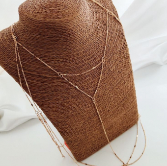 Колье на грудь бикини тонкие цепи с приплюснутым звеном