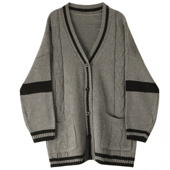 Кардиган серый oversize черные полосы 2 кармана