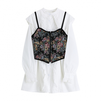 Комплект рубашка с рюшами + топ корсет цветочный принт