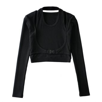 Топ 2-в-1 длиный рукав и за шею карабин под грудью - рубчик