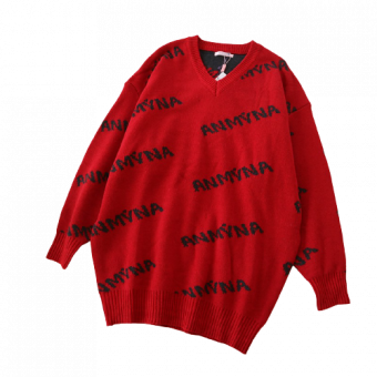 Свитер красный черные надписи ANMYNA oversize