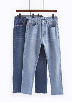 Джинсы прямые укороченные с необработанным краем