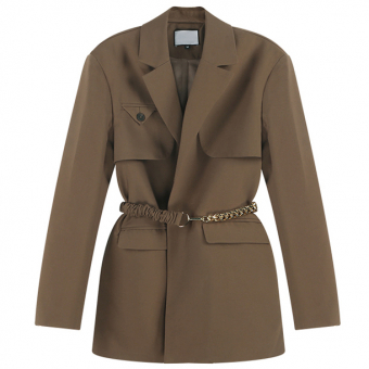 Пиджак удлиненный клапаны треугольник с пуговицей + пояс наполовину цепь