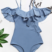 Картинка Купальник слитный однотонный с рюшами от магазина LonnaMag