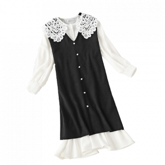 Комплект платье рубашка миди кружевной воротник + жилет удлиненный