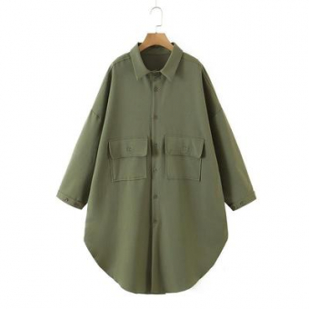 Куртка рубашка удлиненная свободный крой низ полукругом