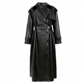 Картинка Тренч макси oversize эко кожа ремешки на рукаве и плечах черные пуговицы + пояс  от магазина LonnaMag