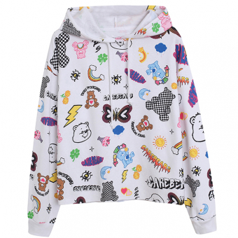 Худи флис капюшон принт мультяшные медведи надписи фигуры