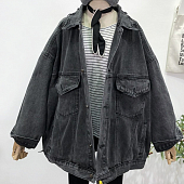 Картинка Джинсовка oversize на спине вышивка надпись и голова быка от магазина LonnaMag