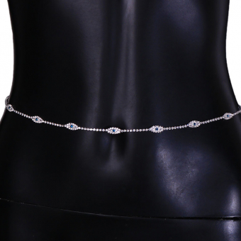 Пояс украшение на тело из страз глаза с голубым стразом