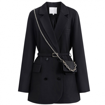 Пиджак удлиненный двубортный 4 пуговицы + ркмень + сумочка с цепью