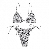 Картинка Купальник мелкая плиссировка лиф и трусики на завязках принт черные пятнышки от магазина LonnaMag