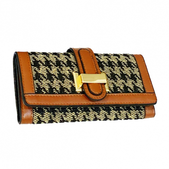 Кошелек большой гусиная лапка золотая Н пряжка на клапане