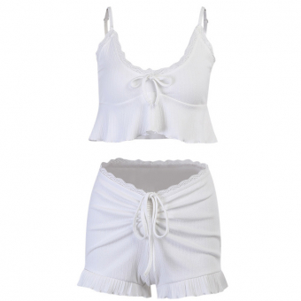 Комплект домашний оборка из кружева топ + шорты спереди сборка