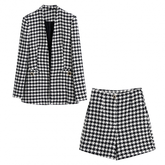Костюм твид ч/б клетка пиджак + шорты высокая талия