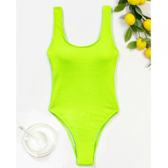 Купальник слитный однотон объемный рубчик открытая спина яркие неоновые цвета