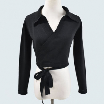 Топ трикотаж на запах с завязками длиный рукав ворот