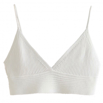 Топ вязаный треугольные чашки рубчик тонкие лямки