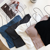 Картинка Топ бюстье стрейч чашки тонкие черные лямки шнурки от магазина LonnaMag