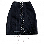 Картинка Юбка мини джинс высокая талия шнуровка по длине от магазина LonnaMag