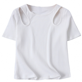 Футболка топ вырезы капли на плечах стрейч рубчик