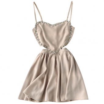 Платье мини топ тонкие лямки спереди сердце крупные стразы + юбка солнце