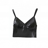 Картинка Топ эко кожа V вырез спина трикотаж от магазина LonnaMag