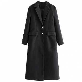 Пальто черное приталенное 2 сереберяные пуговицы