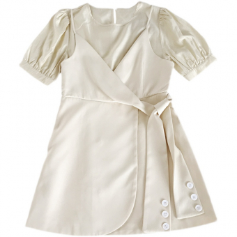 Платье мини как сарафан с блузой завязки с 3 пуговицами