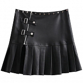 Картинка Юбка мини металл круги на посе 2 ремешка молния по низу плиссе от магазина LonnaMag