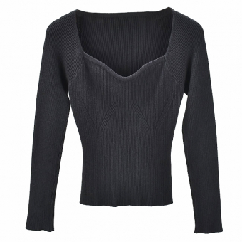 Топ трикотаж в рубчик длинный рукав V V под грудью