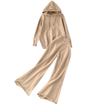 Комплект трикотаж худи капюшон + широкие штаны закручен низ