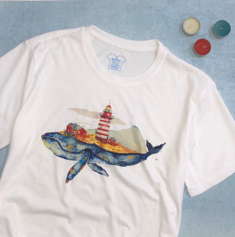 Футболка принт Акварель Кит с маяком