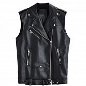 Картинка Жилет эко кожа косуха без рукавов молнии клапан + пояс от магазина LonnaMag