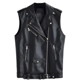 Жилет эко кожа косуха без рукавов молнии клапан + пояс