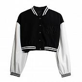 Картинка Бомбер укороченный черный рукава белые вышивка SM от магазина LonnaMag