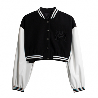 Бомбер укороченный черный рукава белые вышивка SM