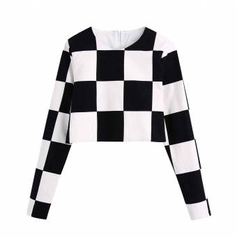 Топ длинный рукав крупный принт шахматная доска