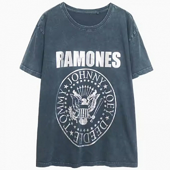 Футболка выстиранная oversize принт - металик Ramones