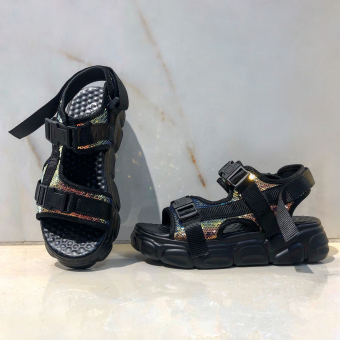 Сандалии спорт в пайетках на платформе