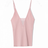 Картинка Топ майка стрейч рубчик тонкие лямки V-вырез с сеткой от магазина LonnaMag