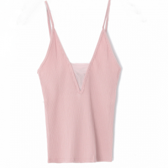 Топ майка стрейч рубчик тонкие лямки V-вырез с сеткой