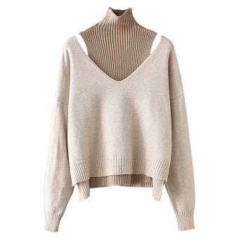 Комплект джемпер + майка в рубчик с высоким воротом