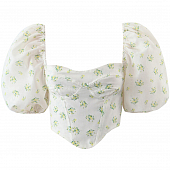 Картинка Топ спереди как корсет объемные короткие рукава на спине молния принт цветы от магазина LonnaMag