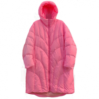 Пуховик длинный кокон oversize с капюшоном потайная молния на карманах