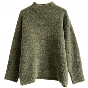 Свитер вязаный круглый ворот в рубчик спущен плечевой шов