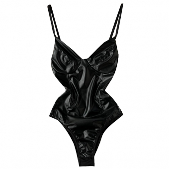 Боди эко кожа черное акцент на груди швы