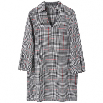 Платье прямое гусиная лапка клетка воротник молнии на рукавах