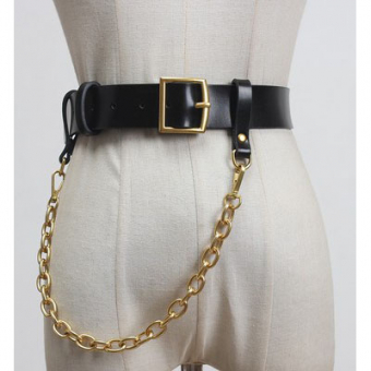 Ремень широкий металл пряжка + крупная длинная цепь на карабинах